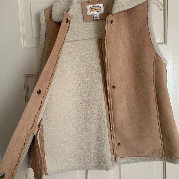 Talbots Tan Sherpa Lined Faux Suede Vest Size Medium - Picture 3 of 7